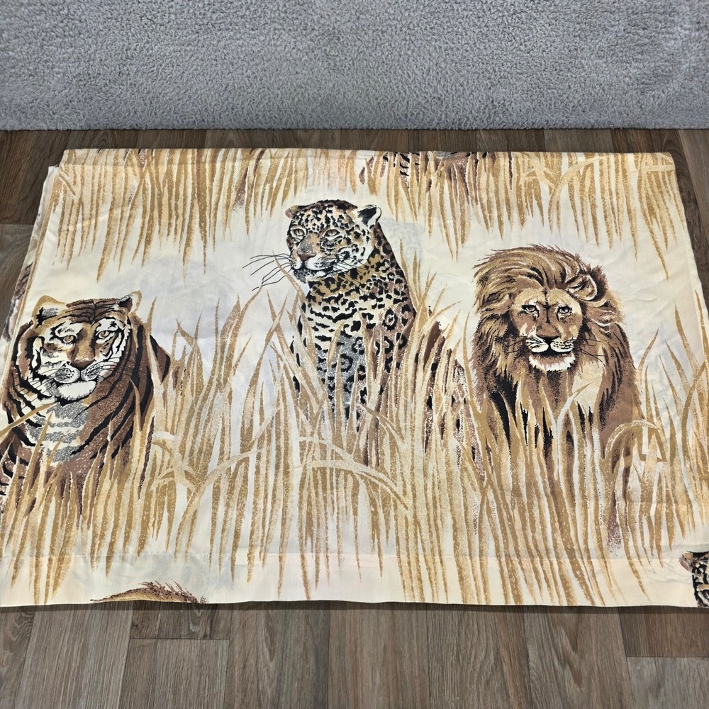 Vintage American Lifestyle Burlington Safari Twin Flat Sheet Lion Tiger Leopard